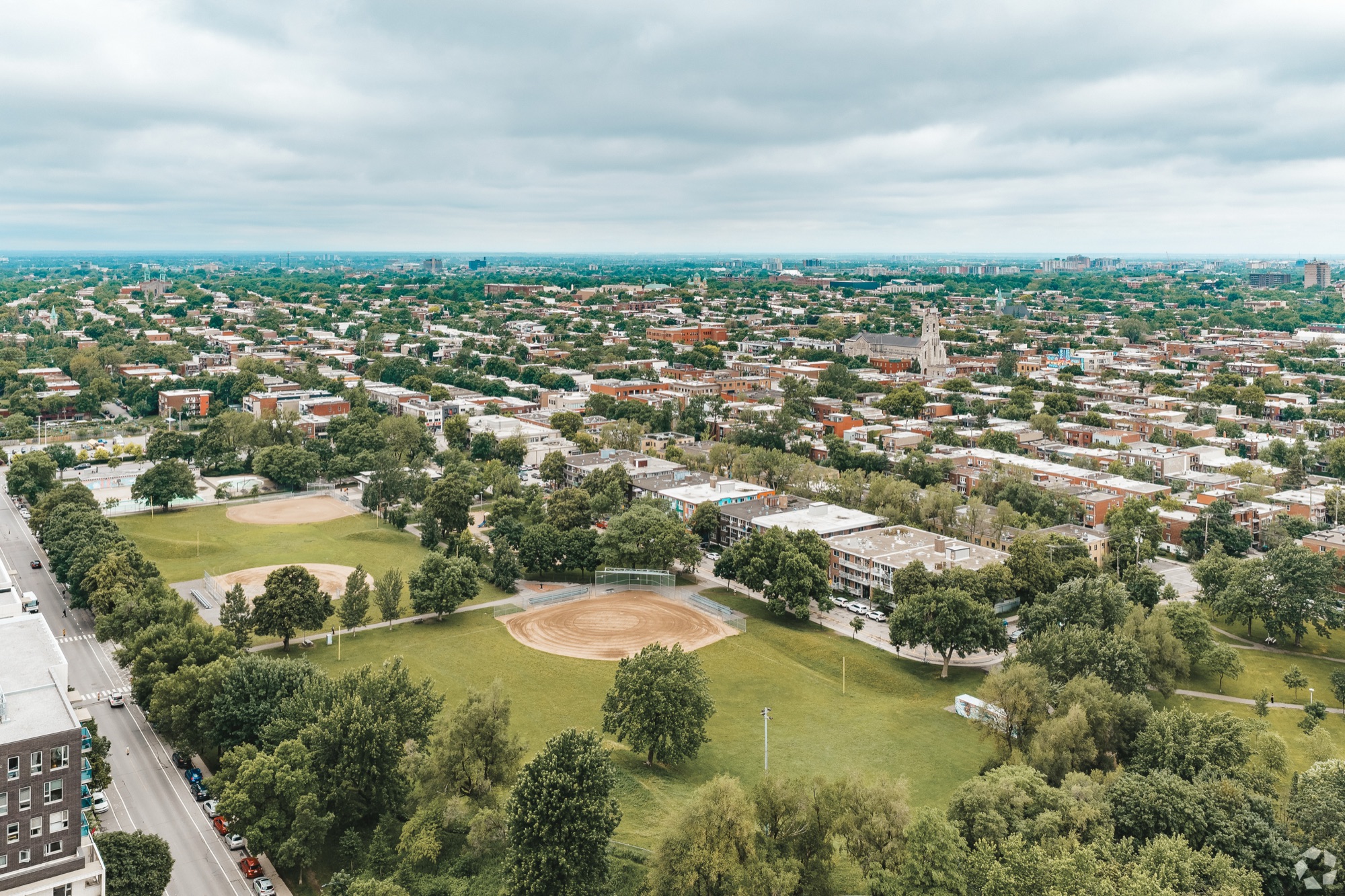 Aerial view of the park across from Domaine Pelican